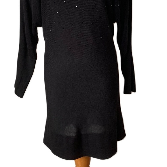 CACHE' Black Open Back Embellished Dolman Sleeve Knit / Sweater Dress Small - Picture 4 of 6